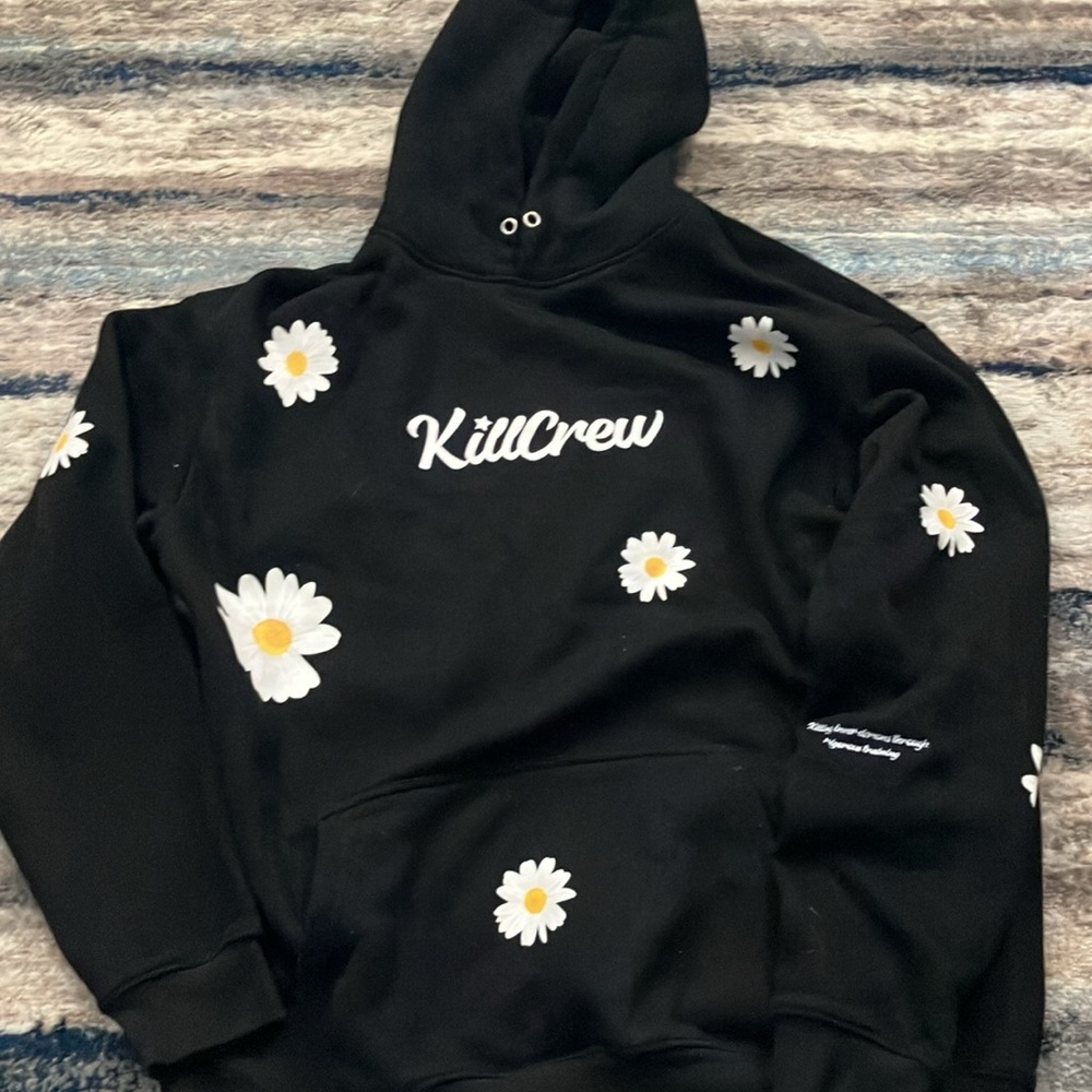 Kill Crew Black Hoodie with White Daisy Accents XL
